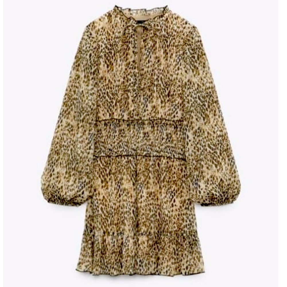 Zara print dress in xs brown/ ecru ref 9878/074 great condition